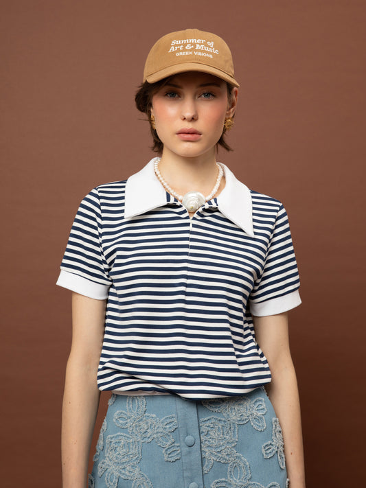 SHORT-SLEEVE POLO TOP - STRIPES BLUE