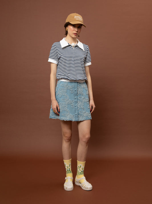 SHORT-SLEEVE POLO TOP - STRIPES BLUE