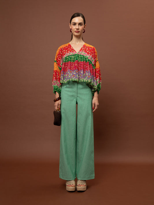 RUFFLED CHIFFON BLOUSE - GARDEN