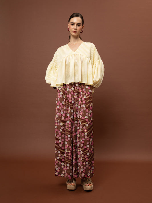 RUFFLED STRIPED BLOUSE - YELLOW