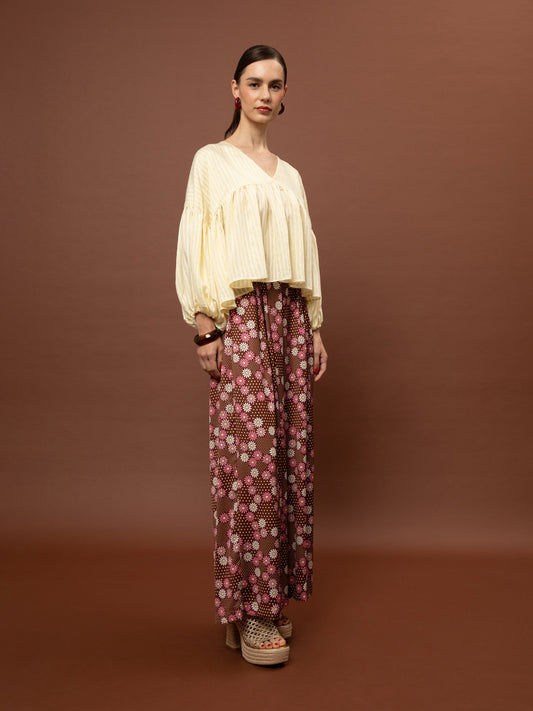 RUFFLED STRIPED BLOUSE - YELLOW