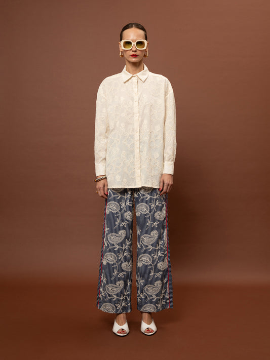 OVERSIZED BRODERIE SHIRT - BEIGE