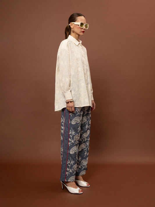 OVERSIZED BRODERIE SHIRT - BEIGE
