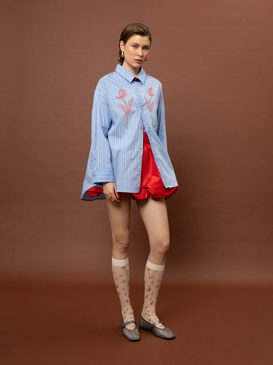 OVERSIZED STRIPED SHIRT - LIGHT BLUE