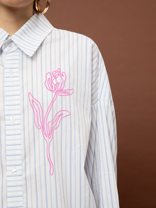 OVERSIZED STRIPED SHIRT - WHITE