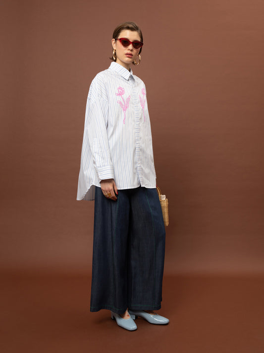 OVERSIZED STRIPED SHIRT - WHITE