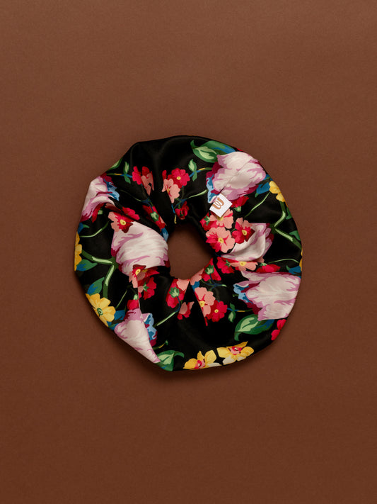 SCRUNCHIE - BLOSSOMS BLACK