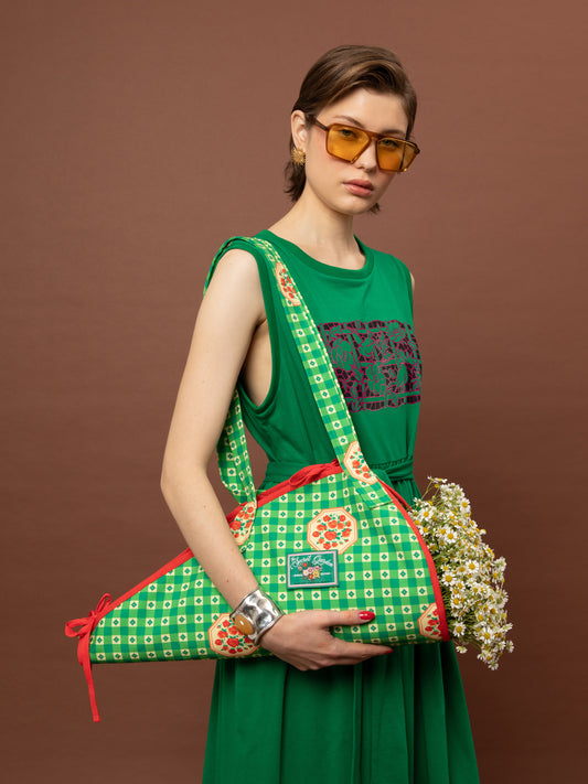 FLOWERS TOTE BAG - PICNIC GREEN