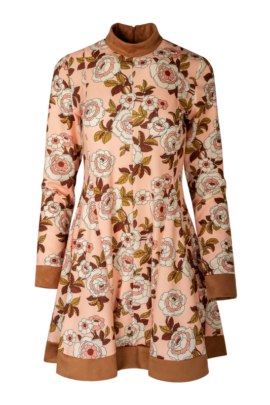 HIGH-NECK MINI DRESS PEONY VANILLA