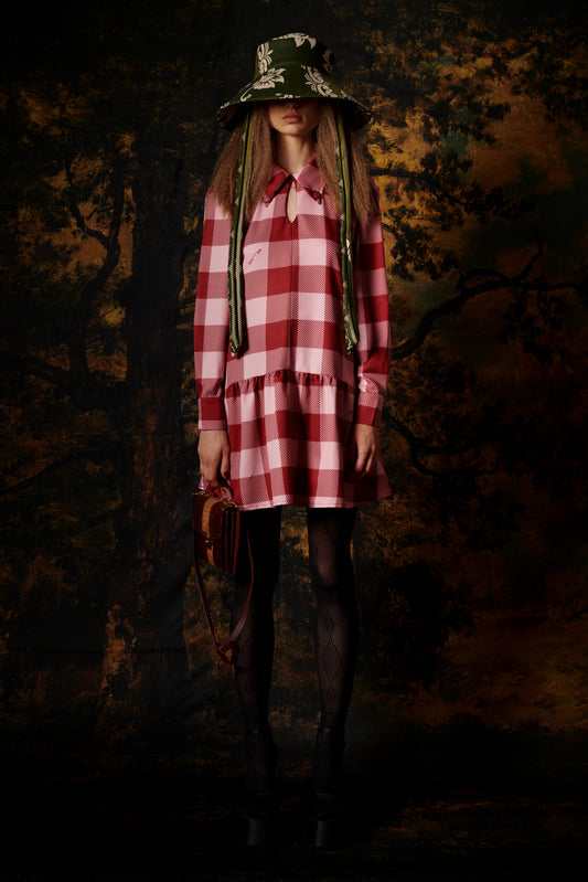 TIERED MINI DRESS GINGHAM PINK