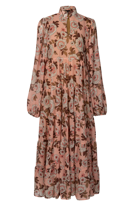 TIERED CHIFFON MAXI DRESS PEONY VANILLA