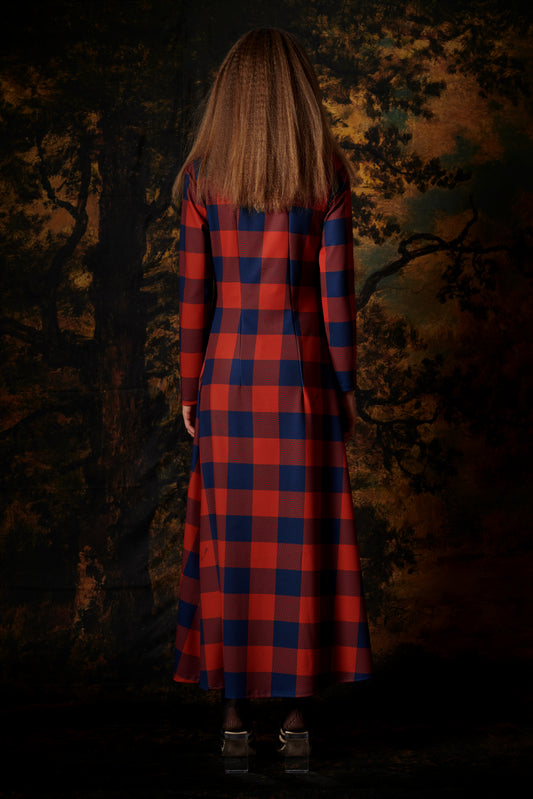 SQUARE NECK MAXI DRESS GINGHAM