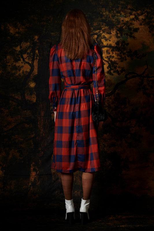 WRAP DRESS GINGHAM COGNAC