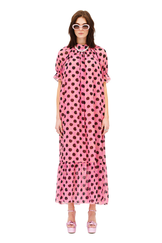 ROMANTIC MAXI DRESS - POLKA CHERRIES PINK