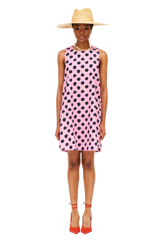 MINI COTTON DRESS - POLKA CHERRIES PINK