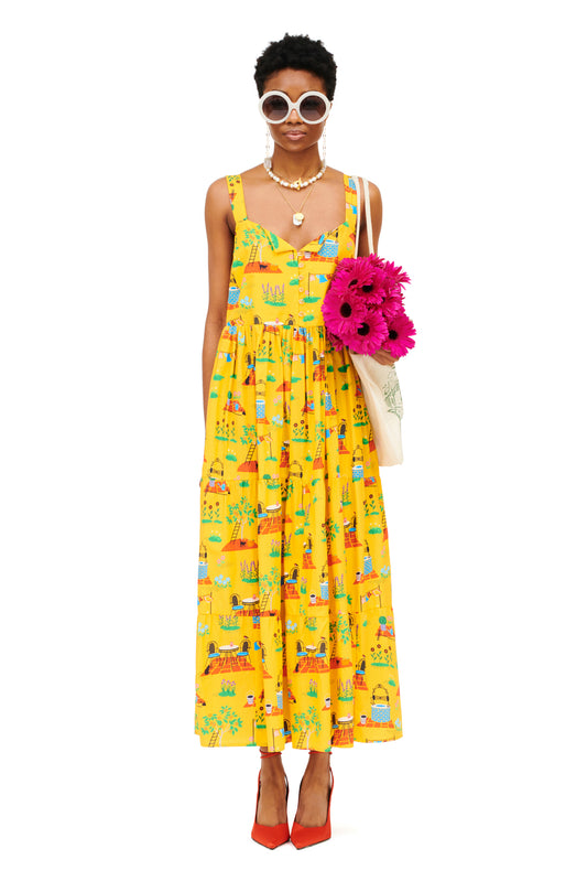 SMALL COLLAR MIDI DRESS - CHORIO YELLOW