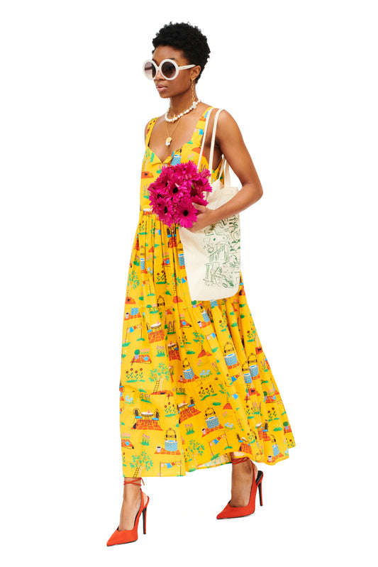SMALL COLLAR MIDI DRESS - CHORIO YELLOW