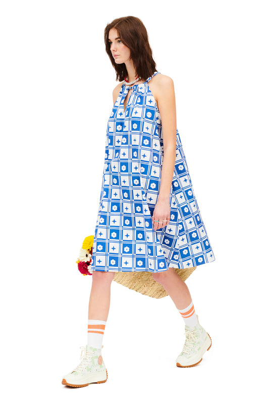 HALTERNECK LOOSE DRESS - TENEKES BLUE