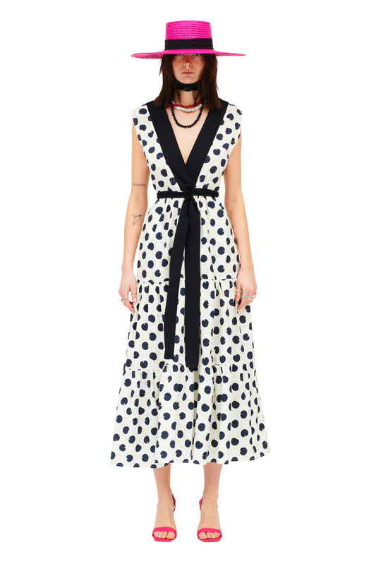 TIERED MAXI DRESS - POLKA CHERRIES WHITE