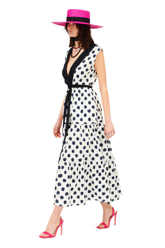 TIERED MAXI DRESS - POLKA CHERRIES WHITE