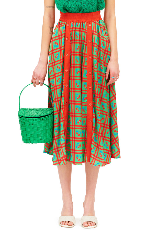 ELASTICATED-WAIST SKIRT - PICNIC GREEN