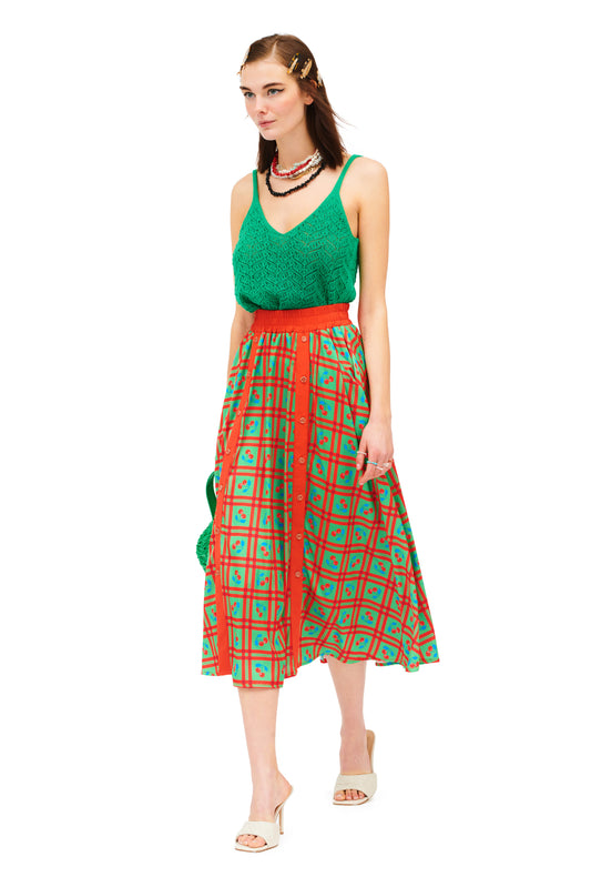 ELASTICATED-WAIST SKIRT - PICNIC GREEN