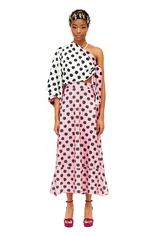 A-LINE SEQUIN SKIRT - POLKA-CHERRIES PINK