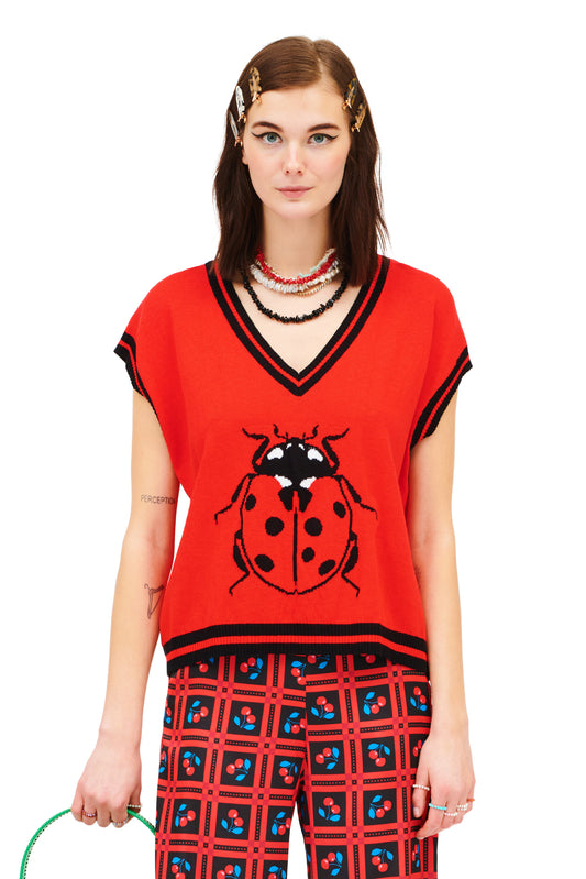 KNITTED VEST - LADYBUG
