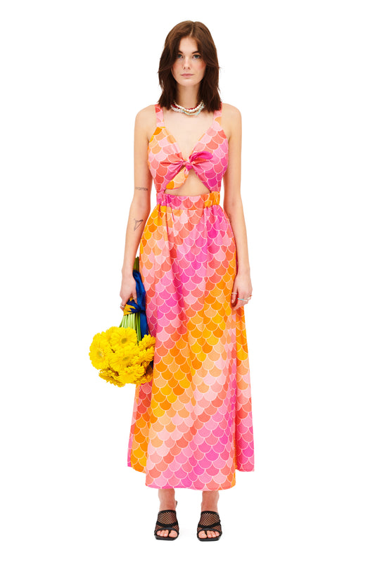 SLEEVELESS FRONT-TIE CUTOUT DRESS - MERMAID FUCHSIA