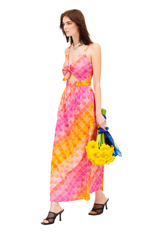 SLEEVELESS FRONT-TIE CUTOUT DRESS - MERMAID FUCHSIA