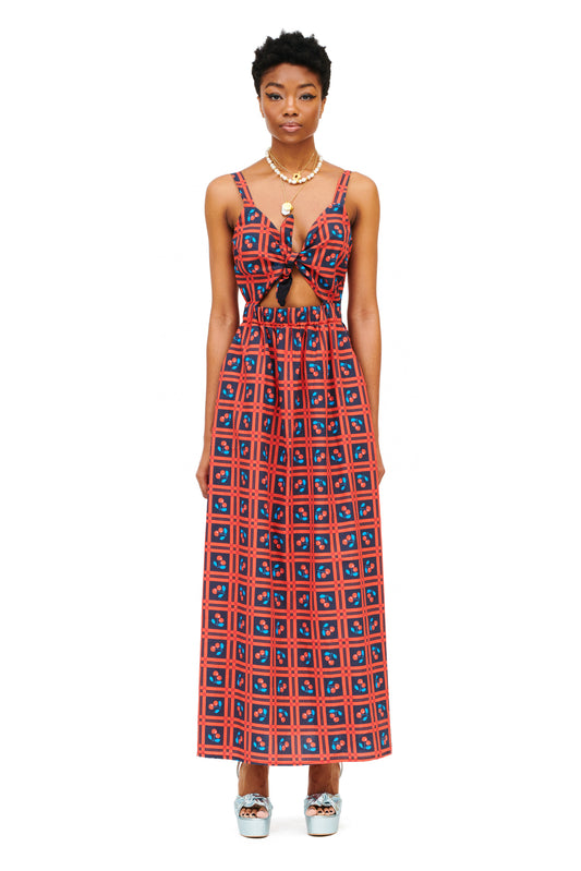 SLEEVELESS FRONT-TIE CUTOUT DRESS - PICNIC BLACK