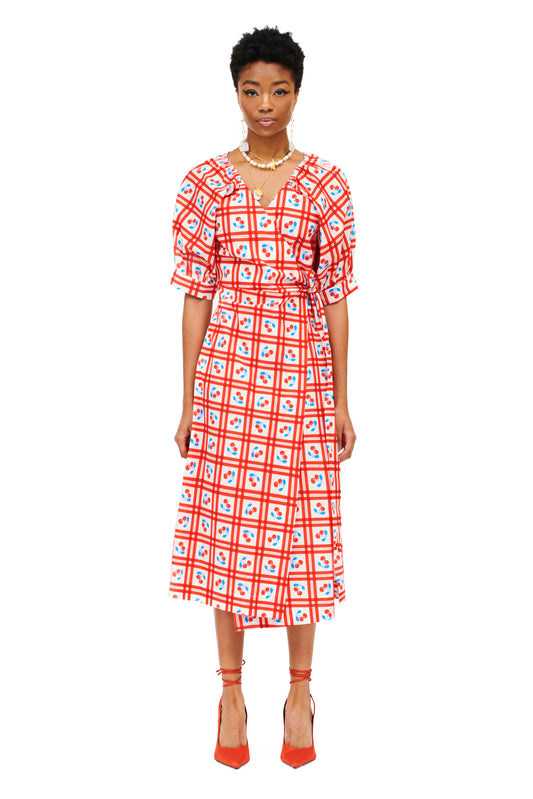 WRAP COTTON MIDI DRESS - PICNIC WHITE