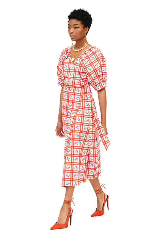 WRAP COTTON MIDI DRESS - PICNIC WHITE