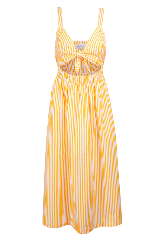 SLEEVELESS FRONT-TIE CUTOUT DRESS - YELLOW