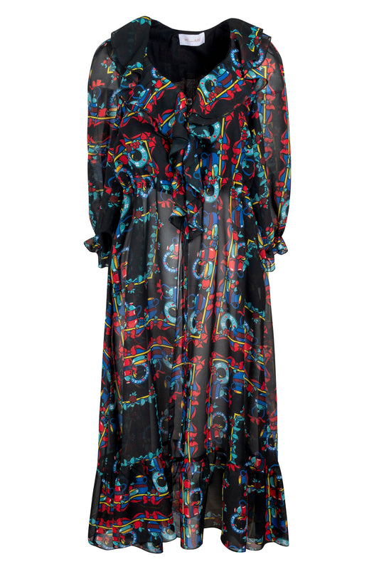 RUFFLED SHIRT-DRESS - TRAPEZOMANTILO BLACK