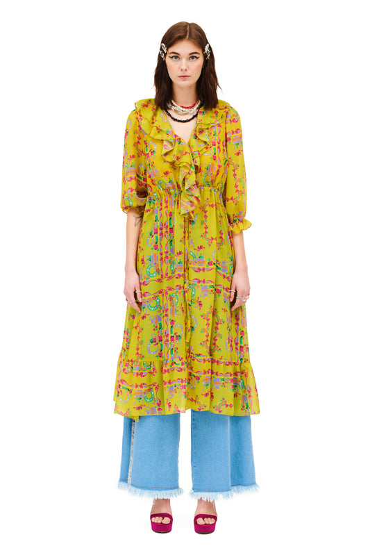 RUFFLED SHIRT-DRESS - TRAPEZOMANTILO LIME