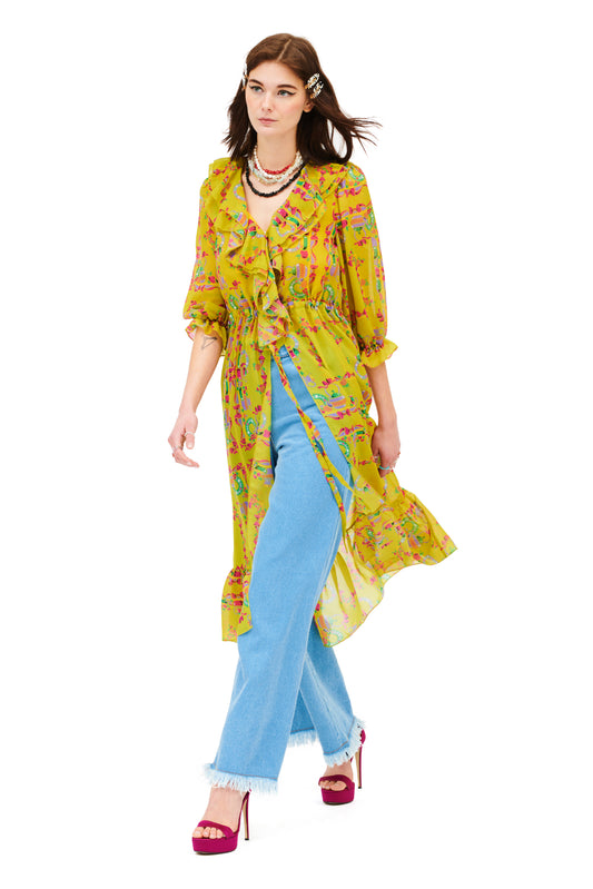 RUFFLED SHIRT-DRESS - TRAPEZOMANTILO LIME
