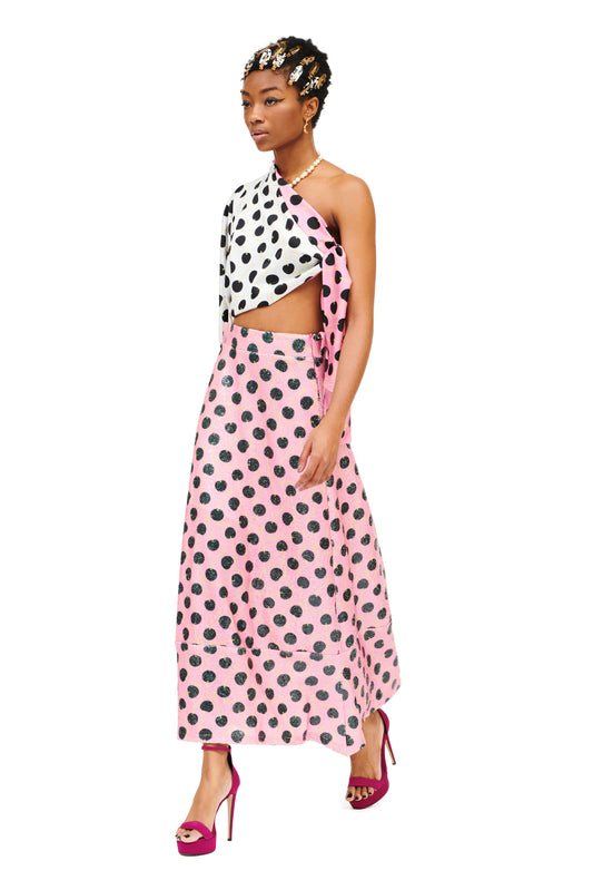 DOUBLE-FACED ONE-SHOULDER TOP - POLKA CHERRIES