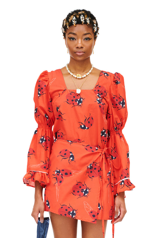 SQUARE NECK BLOUSE - LADYBUGS