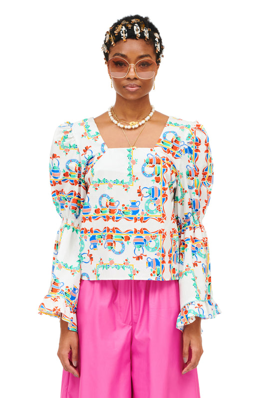 SQUARE NECK BLOUSE - TRAPEZOMANTILO WHITE