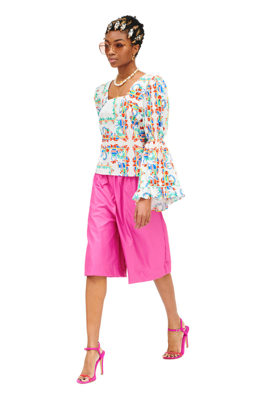 SQUARE NECK BLOUSE - TRAPEZOMANTILO WHITE