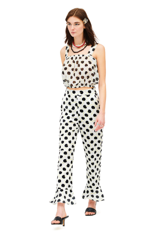 CHIFFON CROP TOP - POLKA CHERRIES WHITE