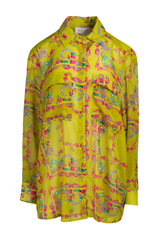 OVERSIZED CHIFFON SHIRT - TRAPEZOMANTILO LIME