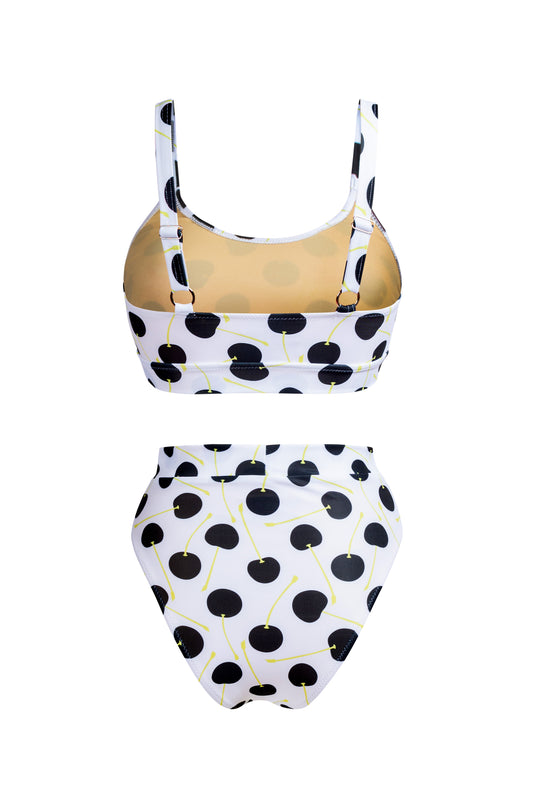 ATHLETIC-STYLE BIKINI POLKA-CHERRIES WHITE