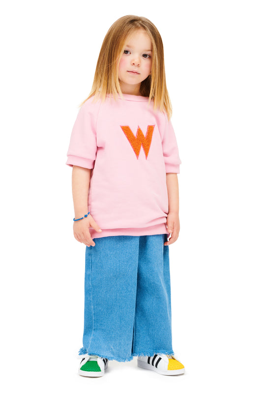 SHORT-SLEEVE LONG SWEATER PINK