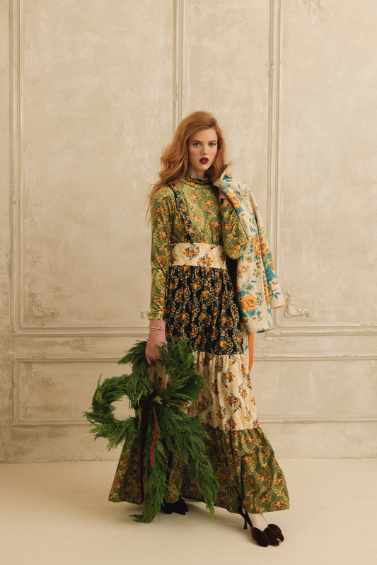 TIERED MAXI SUSPENDER SKIRT - LACE BOUQUET