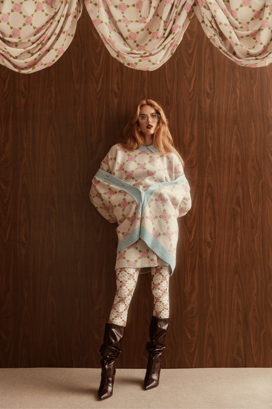 JACQUARD KNIT CARDIGAN - ROSES