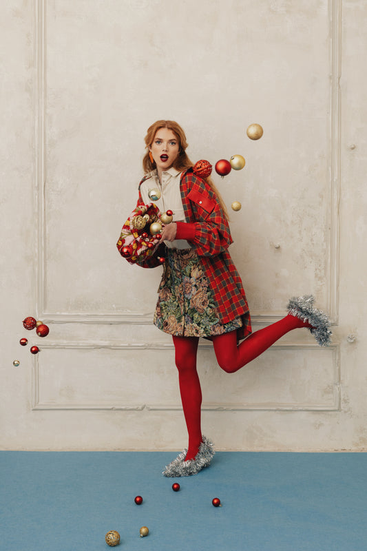 CHECKED MIDI SHIRT DRESS - RED