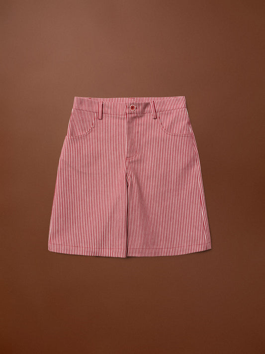 KIDS DENIM VERMUDA SHORTS - STRIPES RED