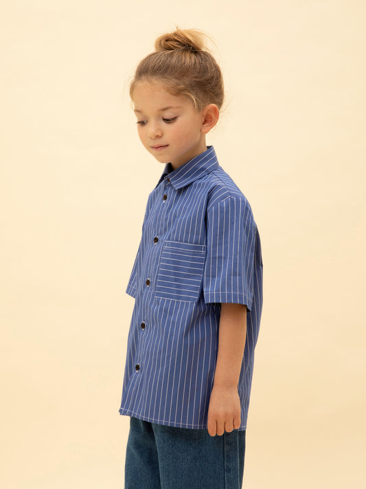 SHORT-SLEEVE STRIPED SHIRT BLUE
